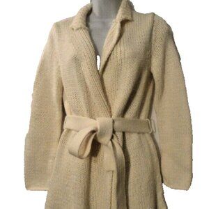 Eileen Fisher Cream Chunky Cotton Handknit Belted Long Cardigan sz S